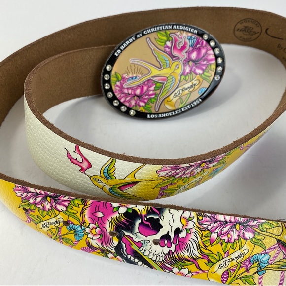 Ed Hardy Accessories - ED HARDY LOS ANGELES BELT BIG BUCKLE SZ L EUC